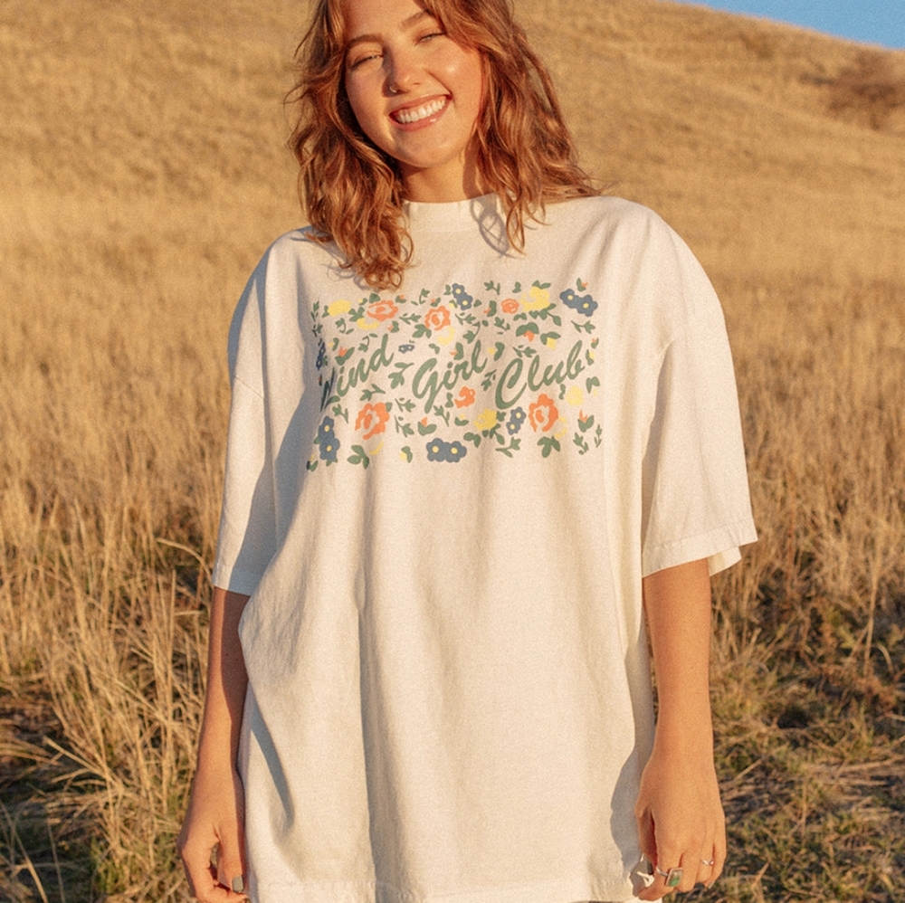 NWT Indy Brand Kind Girl Club Oversized Tee Cream Colored